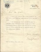 Stanley Baldwin signed typed letter dated 1935 to a Mr Goldie. On Prime Minister Downing Street