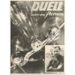 Mjr Hubert Rauh KC signed unusual 8 x 8 b/w WW2 plane in flight with inset photo of the pilot. Good