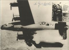 Haupt Alfred Grislawski KC OL signed unusual 8 x 8 b/w WW2 plane in flight with inset photo of the
