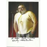 Ricky Tomlinson signed 12 x 8 colour photo in stand up with holed vest, to Alex.  Good condition