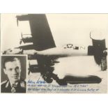 Oskar Romm KC signed unusual 8 x 8 b/w WW2 plane in flight with inset photo of the pilot. Good