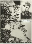 Eduard Isken KC signed unusual 8 x 8 b/w WW2 plane in flight with inset photo of the pilot. Good