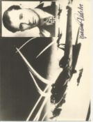 Lt Johann Pichler KC signed unusual 8 x 8 b/w WW2 plane in flight with inset photo of the pilot.