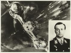 Haupt Ludwig Becker KC OL signed unusual 8 x 8 b/w WW2 plane in flight with inset photo of the