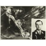 Haupt Ludwig Becker KC OL signed unusual 8 x 8 b/w WW2 plane in flight with inset photo of the