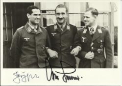 Gen Adolf Galland KC 104 victories &  Mjr Gerhard Schopfel KC double signed 6 x 4 b/w portrait