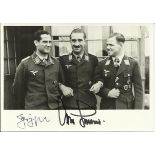 Gen Adolf Galland KC 104 victories &  Mjr Gerhard Schopfel KC double signed 6 x 4 b/w portrait