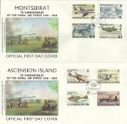 75th ann RAF First Day cover collection of 20 Commonwealth FDCs each with full stamp sets nice