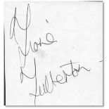 Autograph of Fiona Fullerton on white paper, mounted on black card. Fullerton played Bond girl