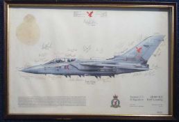 Tornado F 3 print Framed 44cm x 30cm Tornado F3 ZE809 EZ 23 Squadron RAF Leeming signed by twenty