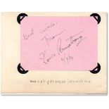 Autograph page signed by Louis Armstrong with the words “Best wishes from Louis Armstrong”, dated “