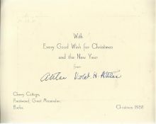 Clement & Violet Attlee signed Christmas card for 1958 with picture inside of Queen Victoria Opening