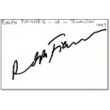 Card signed by Ralph Fiennes during a production of Ivanov in 1997. Fiennes appeared in “Skyfall” as