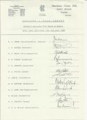 England official autograph sheet v West Indies at Lords 1984. Signed by 12 players including Gower