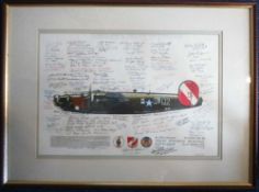 B24 Liberator Print signed by 80 WW2 veterans. Amazing frames and mounted picture of Liberator Q2-M.