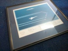 Concorde. Red Arrows, QEII Print 43cm x 40cm print framed and mounted signed by artist Arthur Gibson