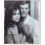 10”x8” B/W signed promotional photo of Bond girl Madeline Smith, with Roger Moore in “Live and Let