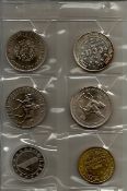 Six assorted Coins in plastic folder Elizabeth & Phillip 1972, 1953 Five Shilling, One Euro Euro