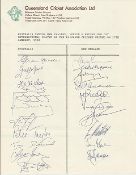 Australia v New Zealand official autograph sheet on Queensland Cricket Assoc headed paper. Signed by