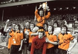 Wolves multi signed: 8x12 inch photo signed by Mike Bailey, John Richards and Kenny Hibbitt who were