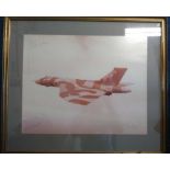 Vulcan signed photo. Large 65cm x 55cm colour photo of Vulcan XM575 in flight signed in the four