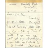 Tom Courtenay handwritten note. Good condition