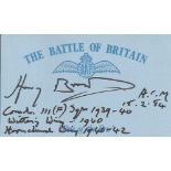 ACM Sir Harry Broadhurst DSO* DFC*, Blue Battle of Britain card autographed by Battle of Britain ace