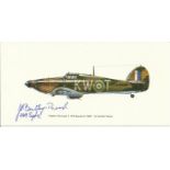 Sgt J M Bentley-Beard Hawker Hurricane art postcard autographed by Battle of Britain veteran Sgt J M