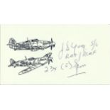 P/O J S Young, Small card with illustration of Hurricane and Spitfire, autographed by Battle of