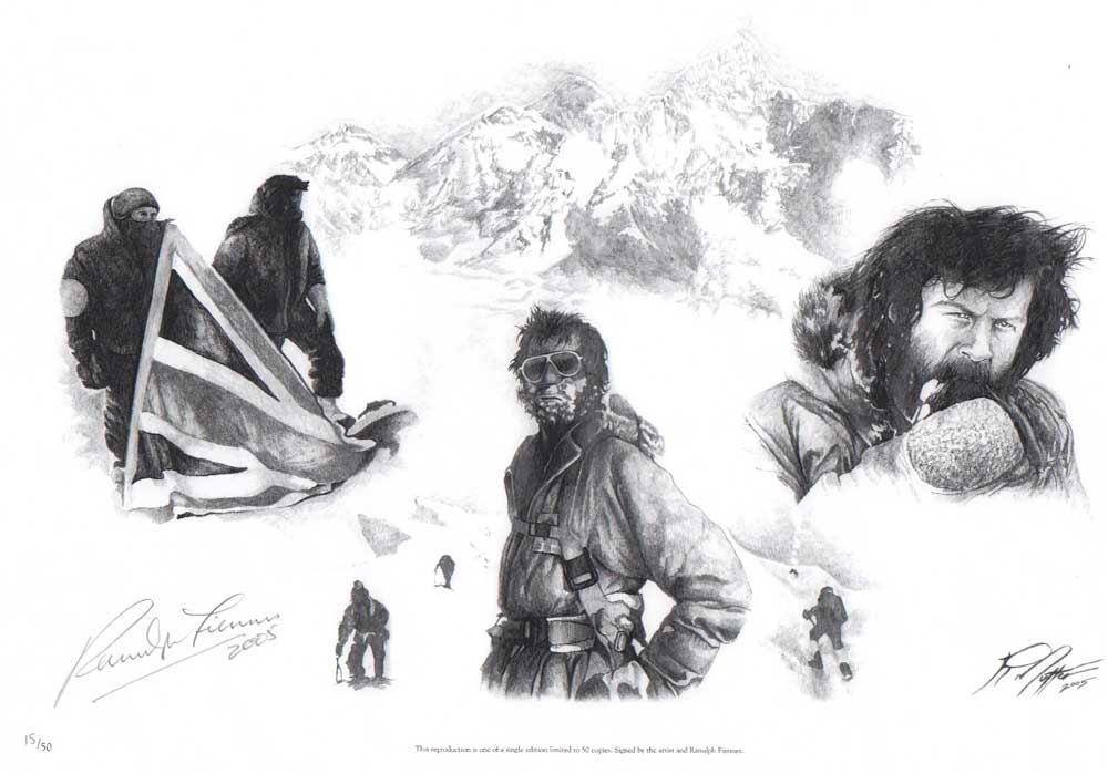 Ranulph Fiennes signed print. 44cm x 30cm print autographed by famous explorer Ranulph Fiennes.