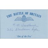 Sgt N.N. Woodland, Battle of Britain blue card signed by Battle of Britain veteran Sgt N.N.