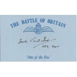 Sgt F W Twitchett, Blue Battle of Britain card autographed by Battle of Britain veteran Sgt F W