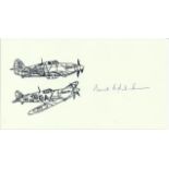 F/O Paul Pitcher, Small card with illustration of Hurricane and Spitfire, autographed by Canadian