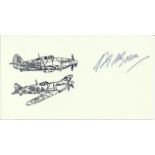 F/O R A McGowan, Small card with illustration of Hurricane and Spitfire, autographed by Battle of