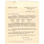 Keith Park signed typed letter to Wg Cdr Lord Willoughby de Broke MC AFC with historic content.