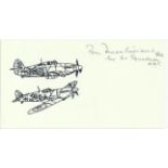 F/O T D Williams Small card with illustration of Hurricane and Spitfire, autographed by Battle of