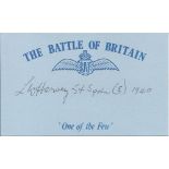 Sgt L W Harvey, Battle of Britain blue card signed by Battle of Britain veteran Sgt L W Harvey, 54