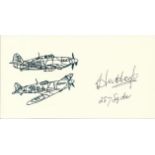Sgt H N Hoyle, Small card with illustration of Hurricane and Spitfire, autographed by Battle of