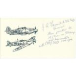 Sgt J R Tooms Small card with illustration of Hurricane and Spitfire, autographed by Battle of