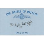 Sgt A.T.R. Aslett, Blue Battle of Britain card autographed by Battle of Britain veteran Sgt A.T.R.