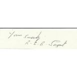 Sgt R.E.B. Sargent, Small clipped signature signed by Battle of Britain veteran Sgt R.E.B.