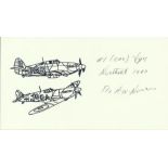 F/O R W Norris, Small card with illustration of Hurricane and Spitfire, autographed by Canadian