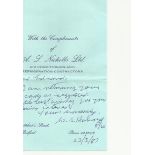 Sgt W.B. Holroyd, Small blue compliments slip autographed by Battle of Britain veteran Sgt W.B.
