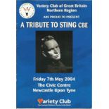 Sting autographed programme. 2004 Variety Club of Great Britain Tribute to Sting CBE programme for