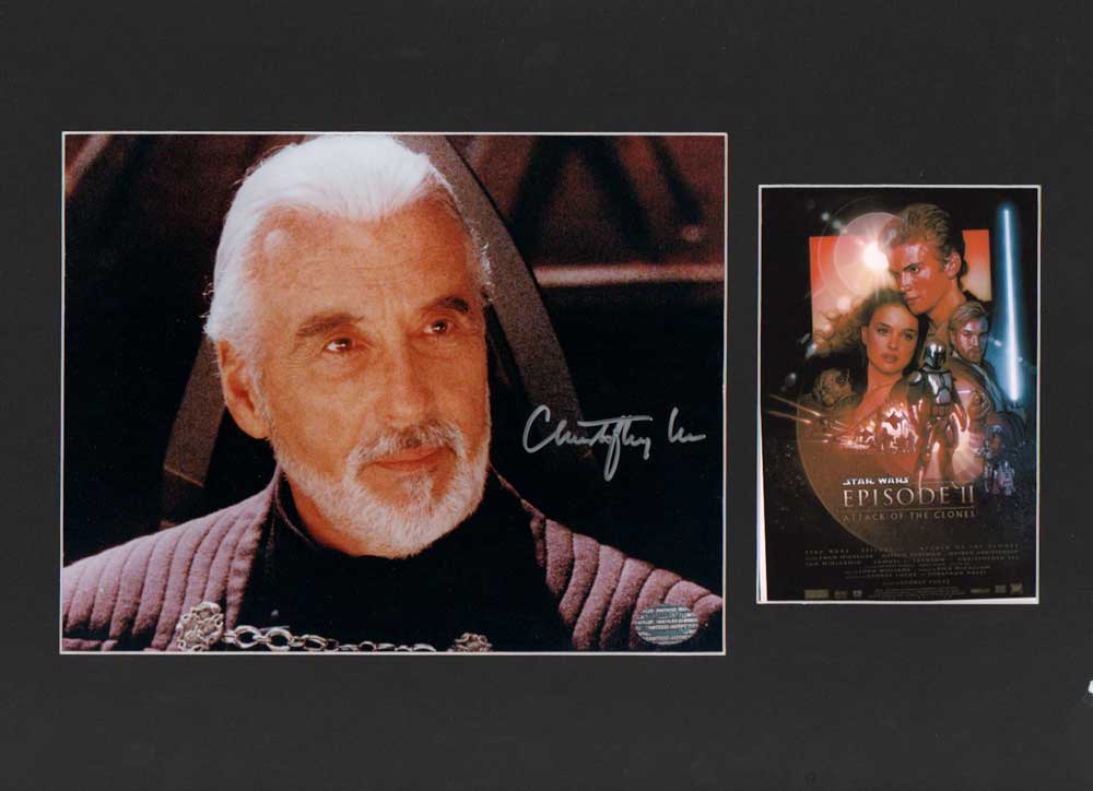 Christopher Lee autographed Star Wars presentation piece. Mounted presentation piece featuring a