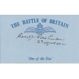P/O G.R. Pushman, Blue Battle of Britain card autographed by Battle of Britain veteran P/O G.R.