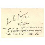 James B Nicholson VC signed piece with his 249(f) Sqn annotated Autograph of F/Lt James B