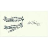 F/O C H Maclean, Small card with illustration of Hurricane and Spitfire, autographed by Battle of