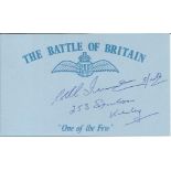 Sgt R A Innes, Blue Battle of Britain card signed by veteran Sgt R A Innes, 253 Sqn Hurricanes. Good