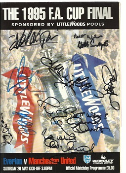 Multi-signed FA Cup Final programme. 1995 FA Cup Final programme, Everton v Manchester United.